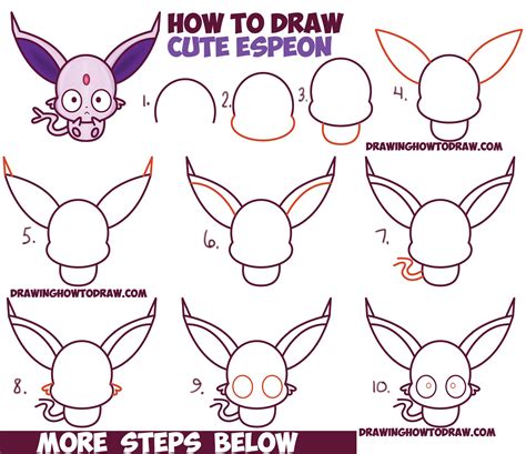 How to Draw Cute Kawaii / Chibi Espeon from Pokemon Easy Step by Step ...