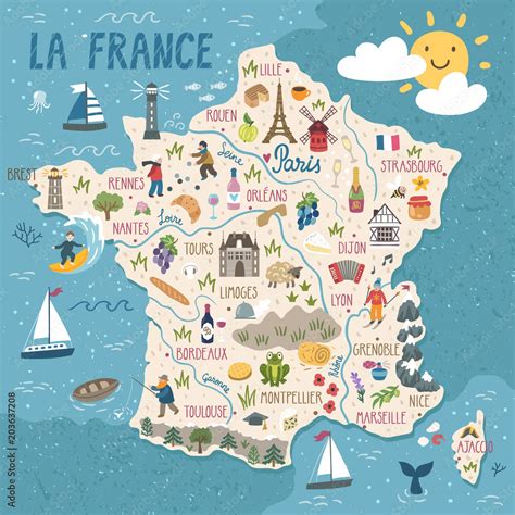 Vector stylized map of France. Travel illustration with french ...