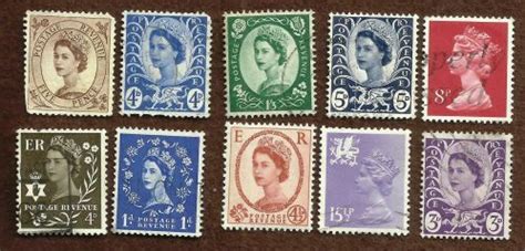 Great Britain Lot of 10 Queen Elizabeth Coil Stamps including 3 Postage ...