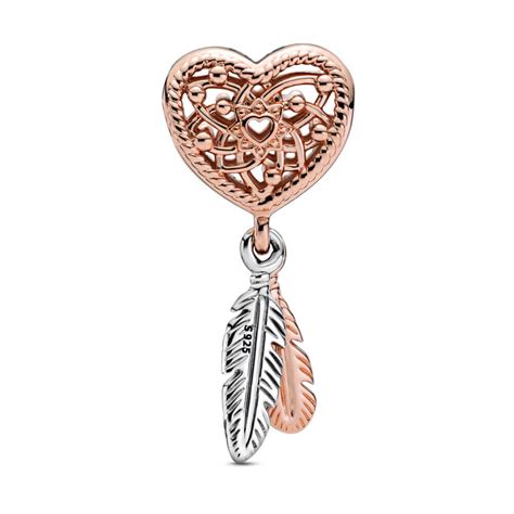 Pandora Rose™ Openwork Heart & Two Feathers Dreamcatcher Charm - 789068C00 | Ben Bridge Jeweler