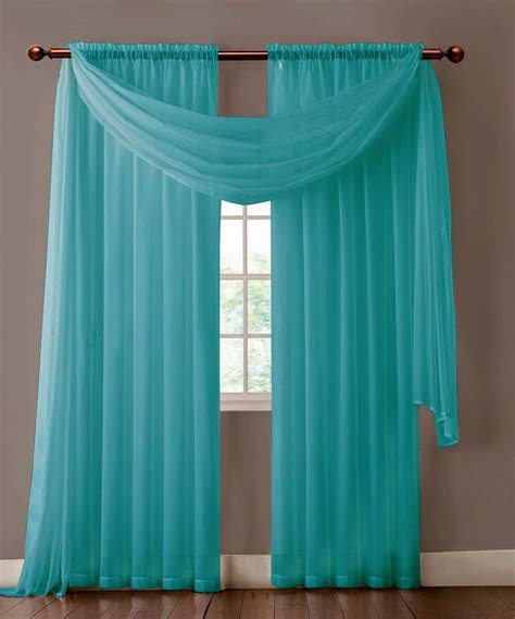 Warm Home Designs Pair of Turquoise Blue Voile Sheer Curtains or Valance Scarf | Green sheer ...
