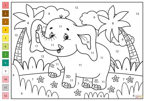 Elephant Color by Number | Free Printable Coloring Pages