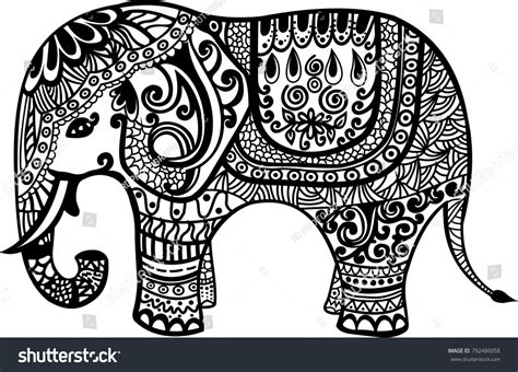 Designing Elephant Naksha On Elephant Black Stock Illustration ...