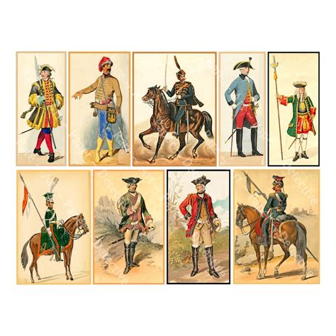 Antique Military Uniform Illustrations, Colorful Vintage Uniforms for ...