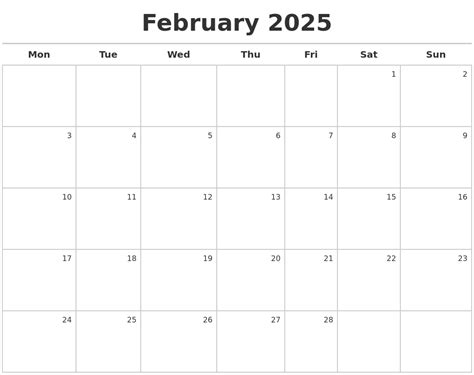 February 2025 Calendar Maker