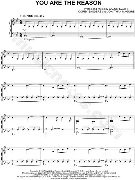 Calum Scott "You Are the Reason" Sheet Music (Piano Solo) in Bb Major - Download & Print - SKU ...