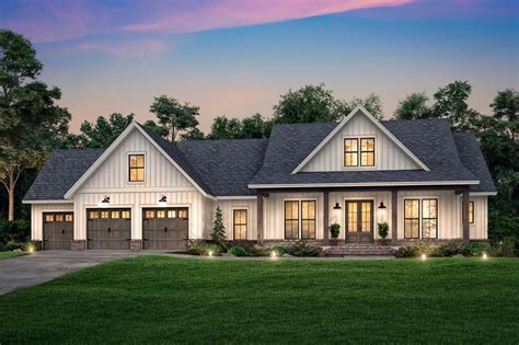 Plan 51816HZ: Modern Farmhouse Plan with 3-Car Front-entry Garage and ...