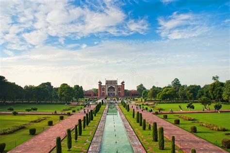 Gardens and the Great Gate from Taj Mahal, Agra, India Stock Photo ...