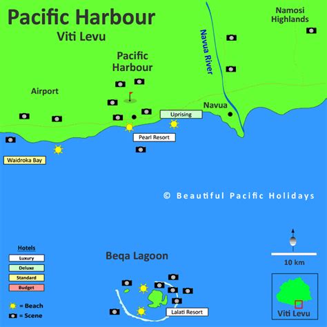 Map of Pacific Harbour in Fiji Islands showing Hotel Locations