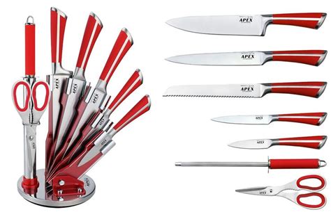 Stunning 7 Piece Professional Kitchen Knife Set & Holder (Choose From Red, Black or Green ...