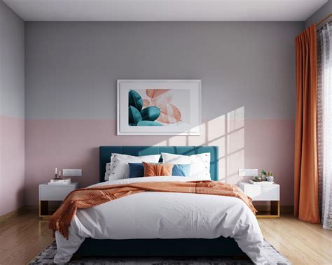 Light Grey And Pink Bedroom Wall Paint Design With Mid-Century Modern ...