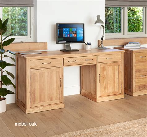 Baumhaus Mobel Oak Twin Pedestal Computer Desk - Furniture 4 Life