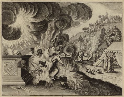 Nadab and Abihu consumed by fire for disobeying God's law (engraving)