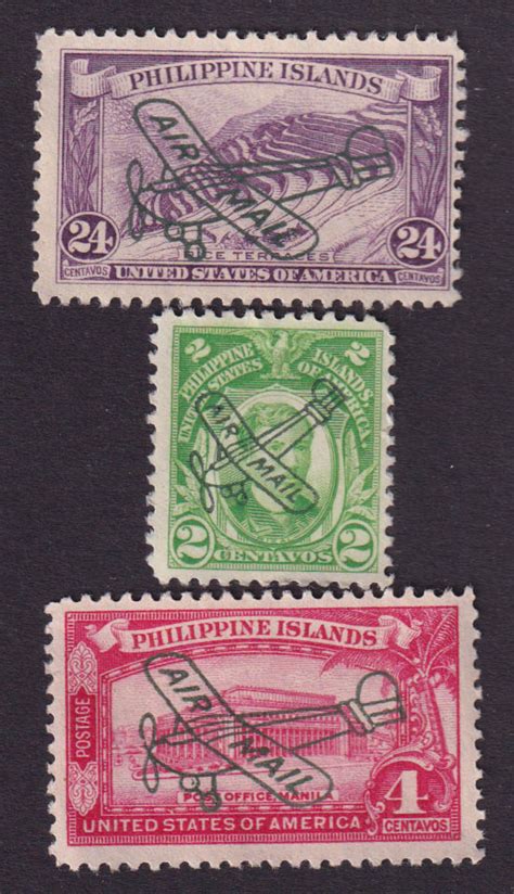 THREE Philippine Islands USA AIR MAIL OVERPRINT stamps USC46 USC47 USC50