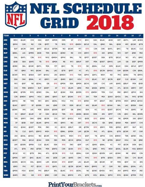 NFL Full Season Schedule Grid 2018 ... | Nfl divisions, Nfl, Nfl season