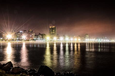 Night View of the Coastline of Santos Beach, Brazil Editorial Image ...