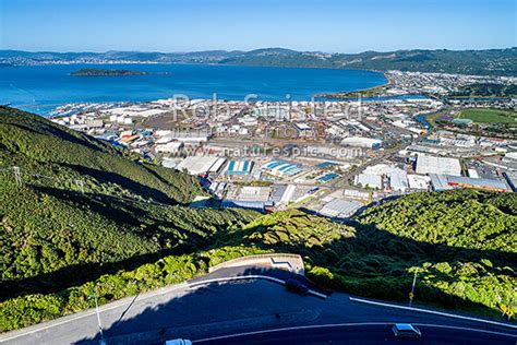 Gracefield, Seaview and Wellington Harbour, seen from above the Wainuiomata Hill Road. Petone ...