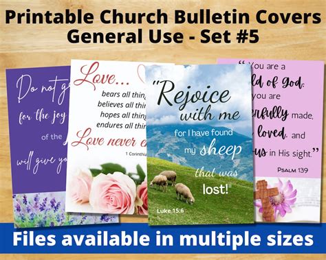 Printable Church Bulletin Covers General Use Set 5 Multiple Sizes Digital Download - Etsy