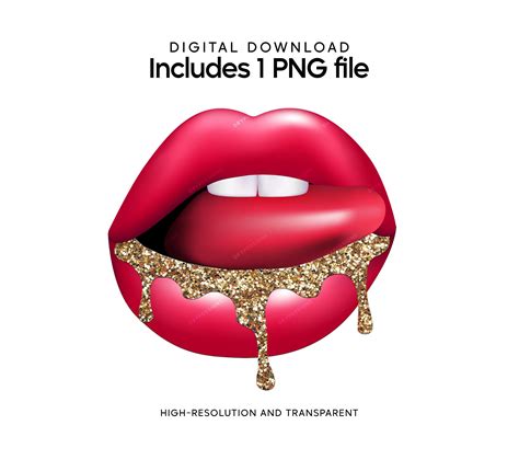 Gold Glitter Dripping Lips PNG — drypdesigns