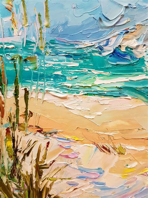 Sandy beach painting Sunny day Original impasto oil art | Etsy