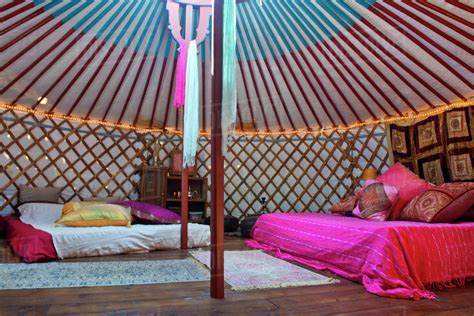 Interior of a Mongolian Yurt, used as summer retreat in Andalucia ...