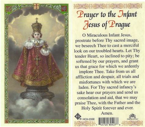 prayer to the Infant Jesus of Prague, laminated prayer card