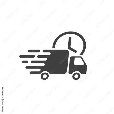 Delivery truck icon vector symbol, fast shipping cargo van, flat black and white style quick ...