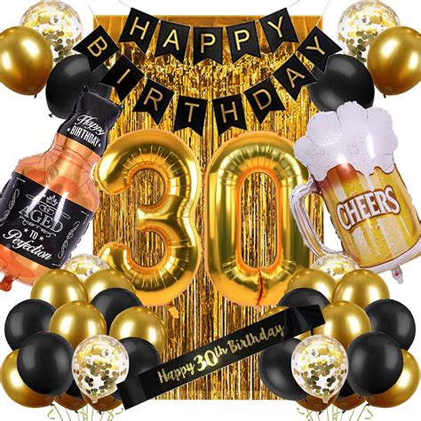 Buy 30th Birthday Decorations for Men, Black and Gold Happy Birthday ...