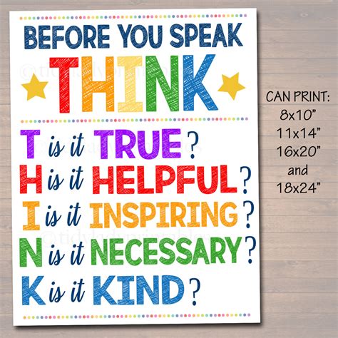 Think Before You Speak Poster Printable - Printable Word Searches