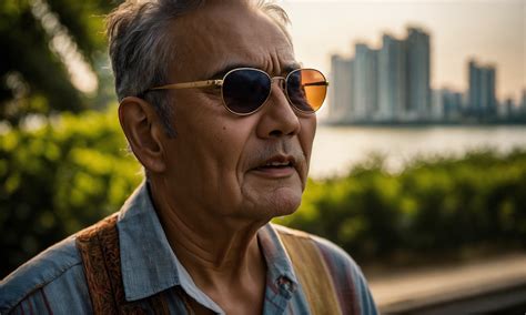 Lexica - Afternoon sun, Ultra-realistic medium photo of a blind 60-year old man standing with ...