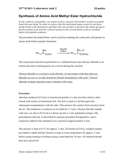 Synthesis of Amino Acid Methyl Ester Hydrochloride