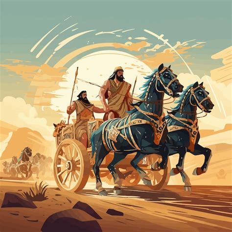 Premium Vector | Ancient sumerian culture battle scene king on chariot