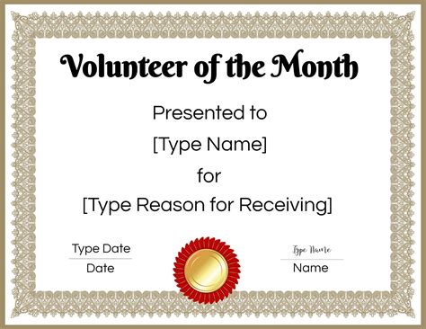 Volunteer Certificate Template