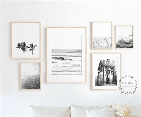 Set of 6 Black and White Nature Prints Printable Art Coastal - Etsy