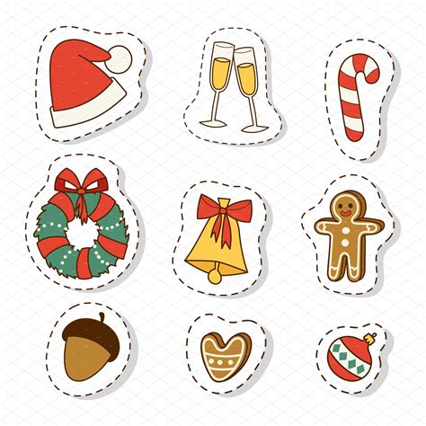 Christmas icons symbols vector | Christmas stickers printable, Xmas sticker, Holiday stickers