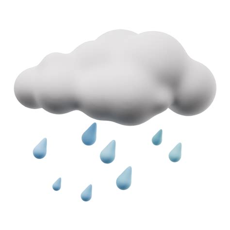 3D cartoon weather rain. Sign of dark clouds with raindrops isolated on transparent background ...