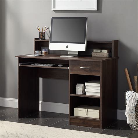 BELLEZE Wren 42" Home Office Computer Table Study Writing Desk Workstation With Hutch for Small ...