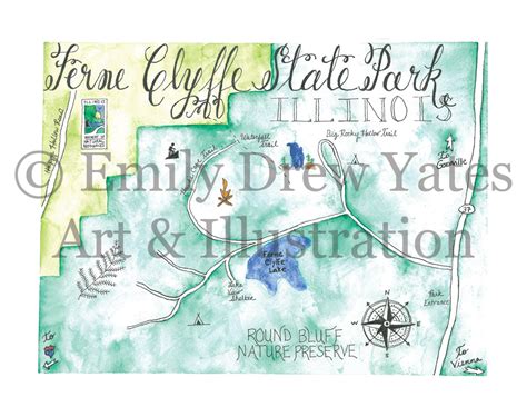 Watercolor Map Ferne Clyffe State Park Illinois Digital Download Printable Art Decor Public Land ...