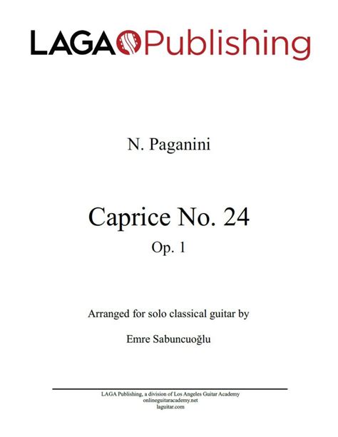 Caprice No. 24, Op. 1 by N. Paganini for classical guitar - Online ...