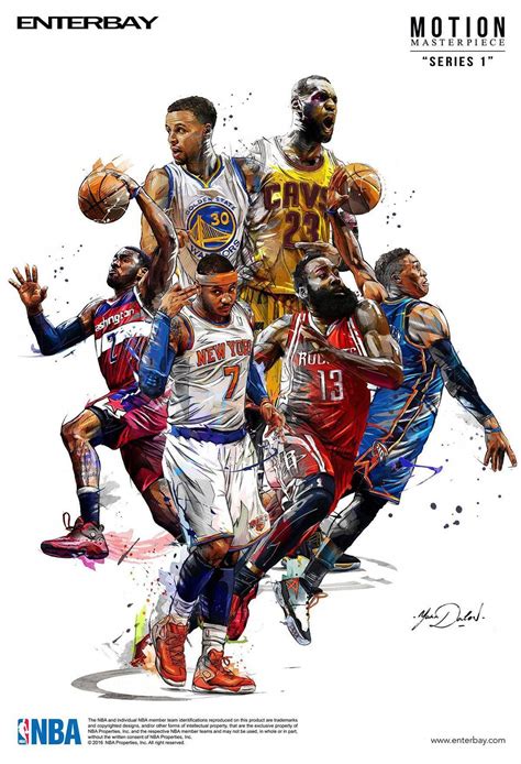 This colorful line illustration of NBA players from various teams is a ...