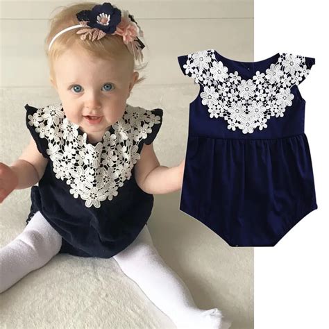 Fashion Baby Girls Clothing Newborn Infant Romper Lace Sleeveless Cotton Navy Baby Romper Cute ...