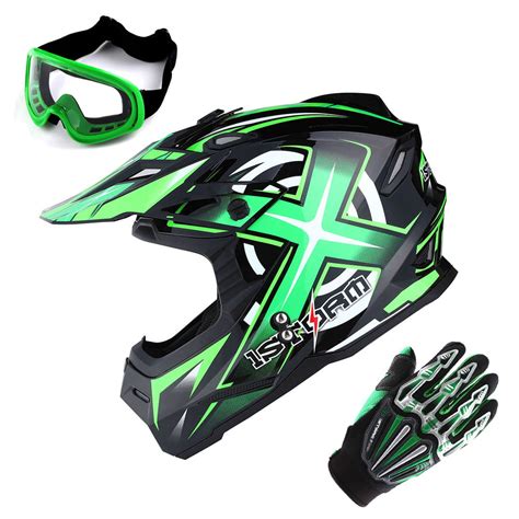 1Storm Adult Motocross Helmet BMX MX ATV Dirt Bike Helmet Racing Style HF801 + Goggle + Gloves ...