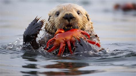 Premium AI Image | A Photo of a sea otter floating on its back cracking ...