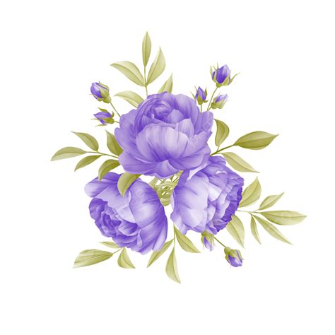 Purple Flower Bouquet PNG Transparent, Flower Bouquet With Purple Flowers And Watercolor Leaves ...
