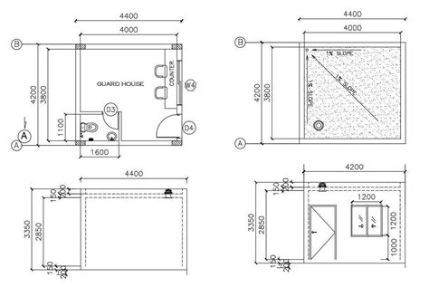 Guard House plan AutoCAD File; 2d cad drawing of security guardhouse ...