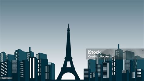 Silhouette Of Paris City At Night With Black Sky Color With Beautiful Star View Stock ...