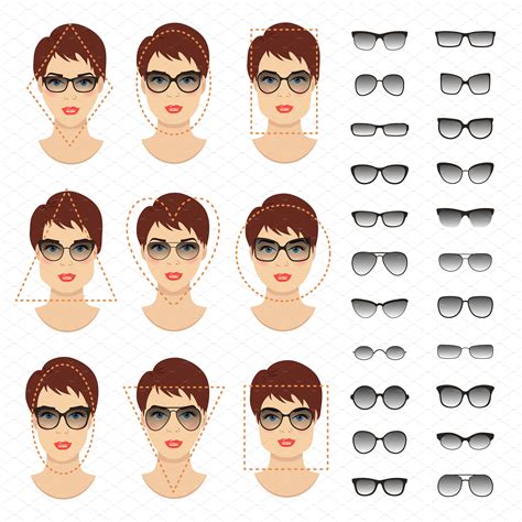 Woman sunglasses shapes. 9 faces. - Graphics - 1 | Glasses for face shape, Glasses for your face ...