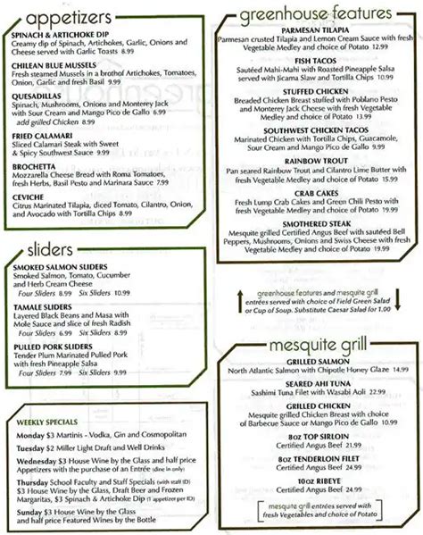 Greenhouse Restaurant menu, Menu restauracji Greenhouse Restaurant, Denton, Denton - Urbanspoon ...