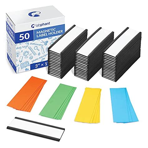 50 Pack "C" Channel Magnetic Label Holders 1x3 with 100 White Card ...