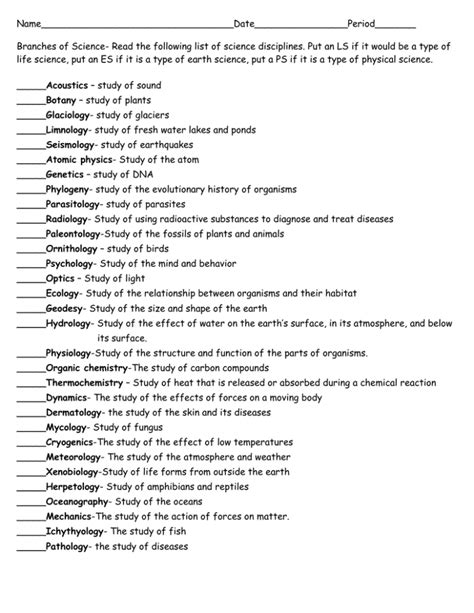 Branches of Science WS